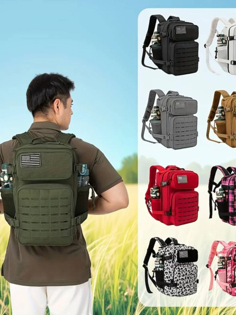 Unisex 25L Office Laptop Backpack with Molle Hiking Trekking Bug Out Dual Cup
